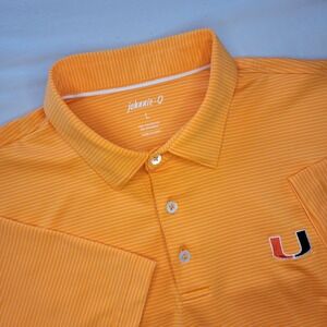 Johnnie O Polo Shirt Miami Hurricanes Mens L Striped Orange Short Sleeve Footbal